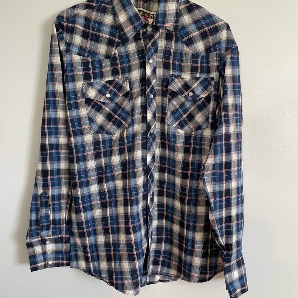 western Youngbloods Navy Plaid Button-Down Shirt men’s size large